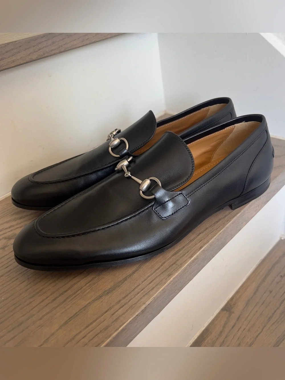 Gucci Men's Jordaan Moccasin Leather Bit Loafers in Black NWOB